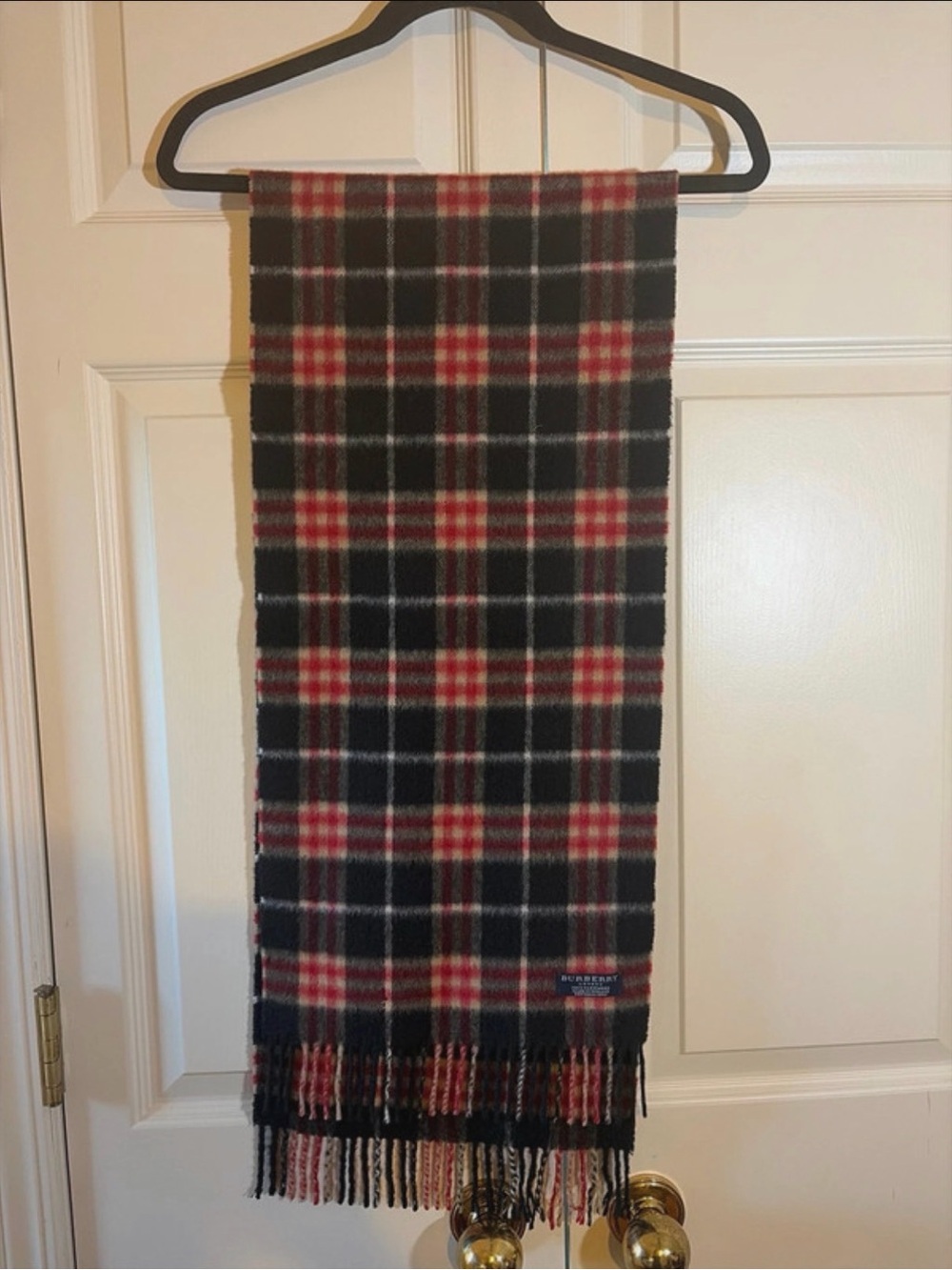 Burberry Black and Red Plaid Scarf with Fringe